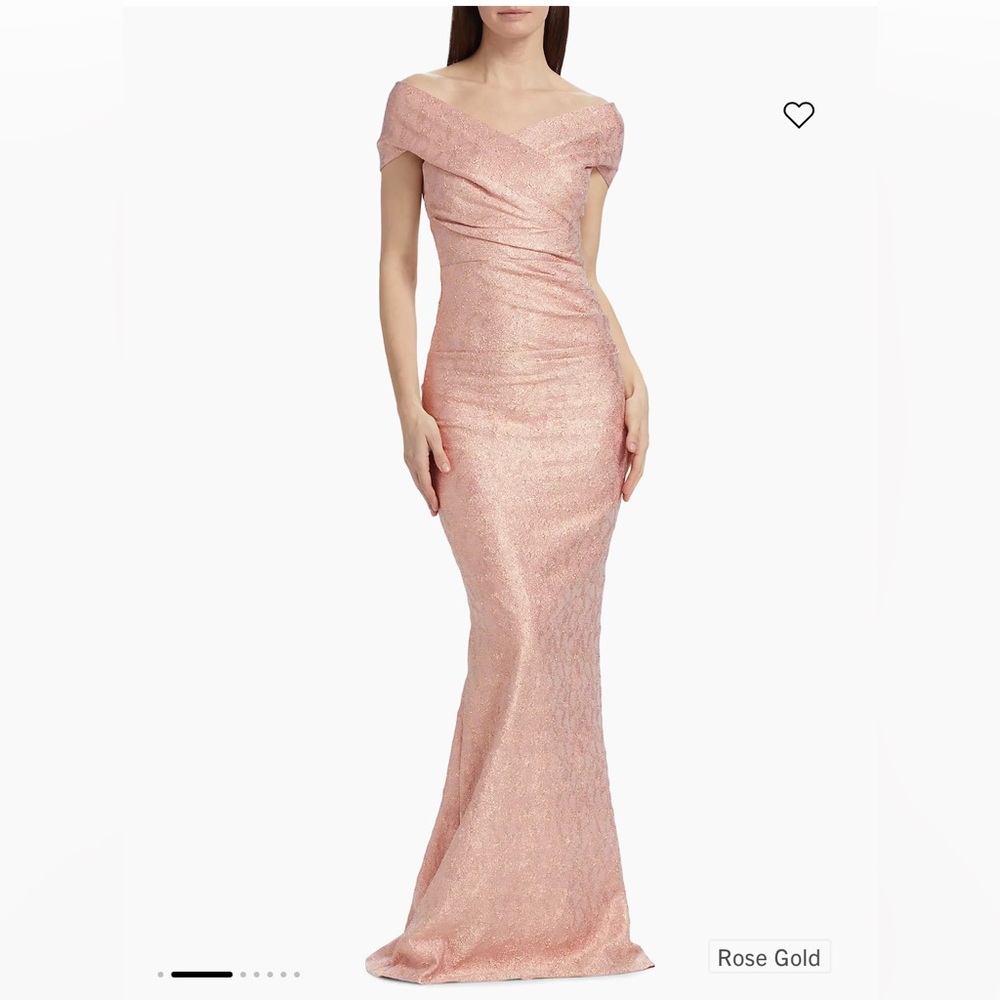 Rickie Freeman for Teri Jon Rose Gold Maxi Dress